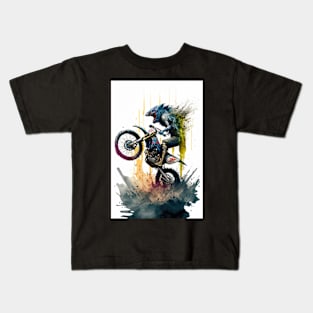 Monster Riding Dirt Bike Paint Splash Style Kids T-Shirt